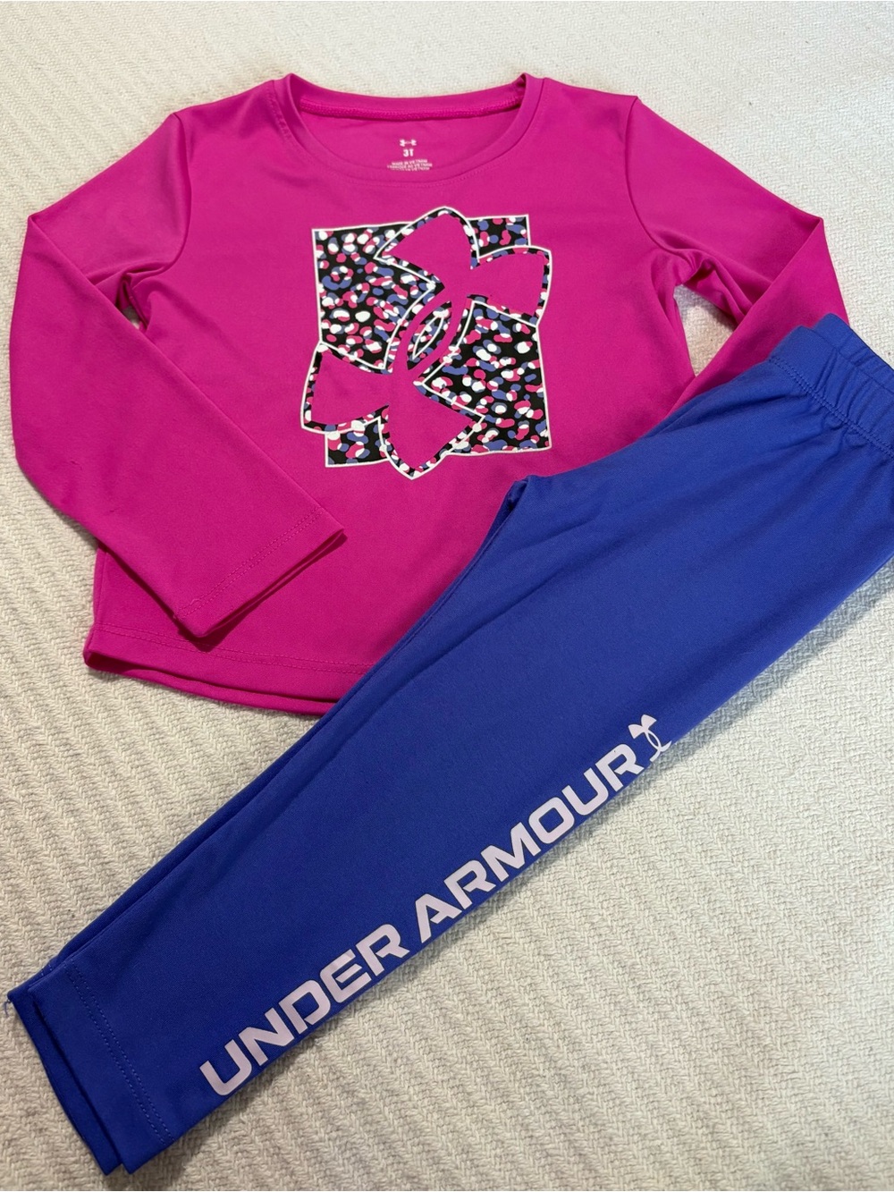 Under Armour Athletic Hot Pink Long Sleeve Top with Purple Leggings Set 2T/3T